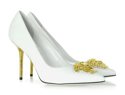 Zapato Medusa de cuero blanco con tacón de aguja de Versace